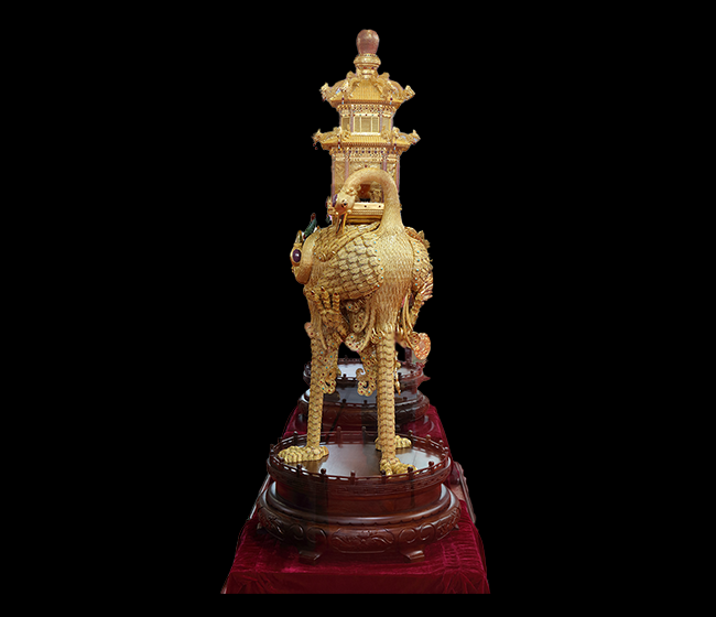 花丝镶嵌摆件《龙鹤福寿薰》